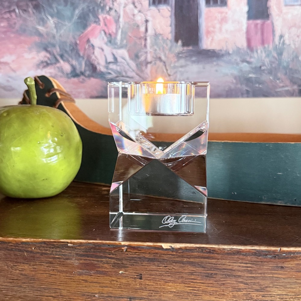 Oleg Cassini Crystal Geometric Votive Tealight Candle Holder - Signed Art Glass